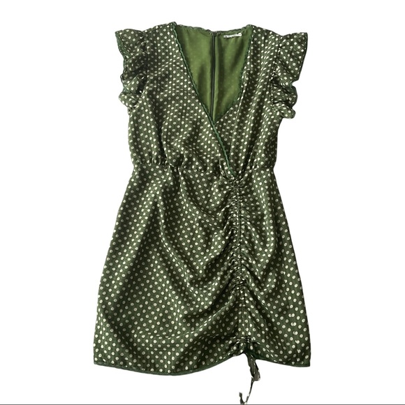 Tularosa Huntington Polka Dot V-Neck Mini Dress Flutter Sleeve Mint Green Size M - Picture 3 of 10